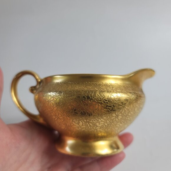 Tirschenreuth Bavaria Gold Encrusted Creamer Rose & Daisy - Picture 3 of 13